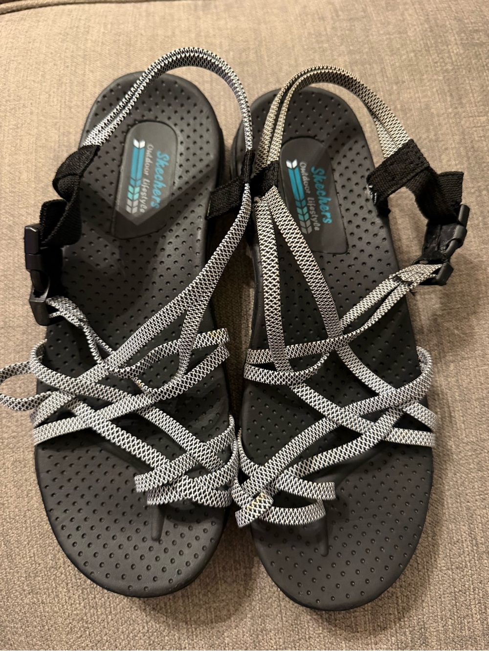 Skechers Black Sandals with White Strappy Webbing